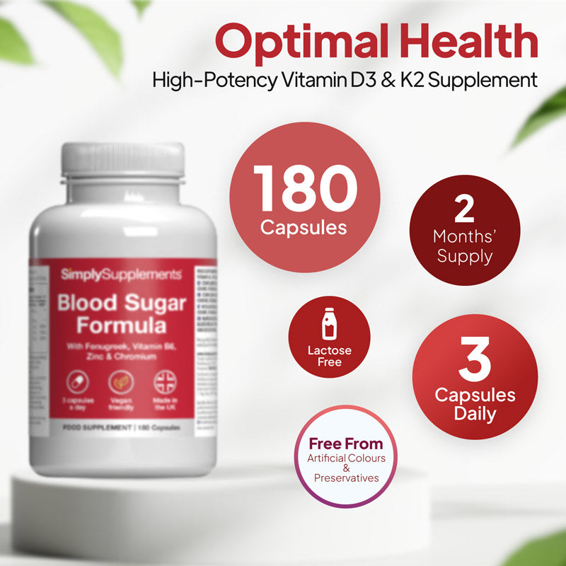 Blood Sugar Formel- Hoch Potency Vitamin D3 @ K2 Nahrungsergänzungsmittel. 180 Kapseln. 2 months' supply, take 3 Kapseln täglich. Laktose frei