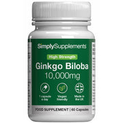 Flasche von Simply Supplements Ginkgo Biloba 10,000mg Nahrungsergänzungsmittel auf ein weiß Hintergrund