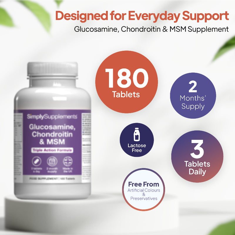 Simply Supplements Glucosamin 500mg, Chondroitin 100mg & MSM 100mg 180 Tabletten