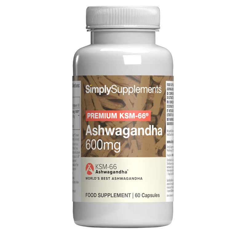 Simply Supplements Premium KSM-66 Ashwagandha 600mg Lebensmittel Nahrungsergänzungsmittel Flasche mit 60 Kapseln