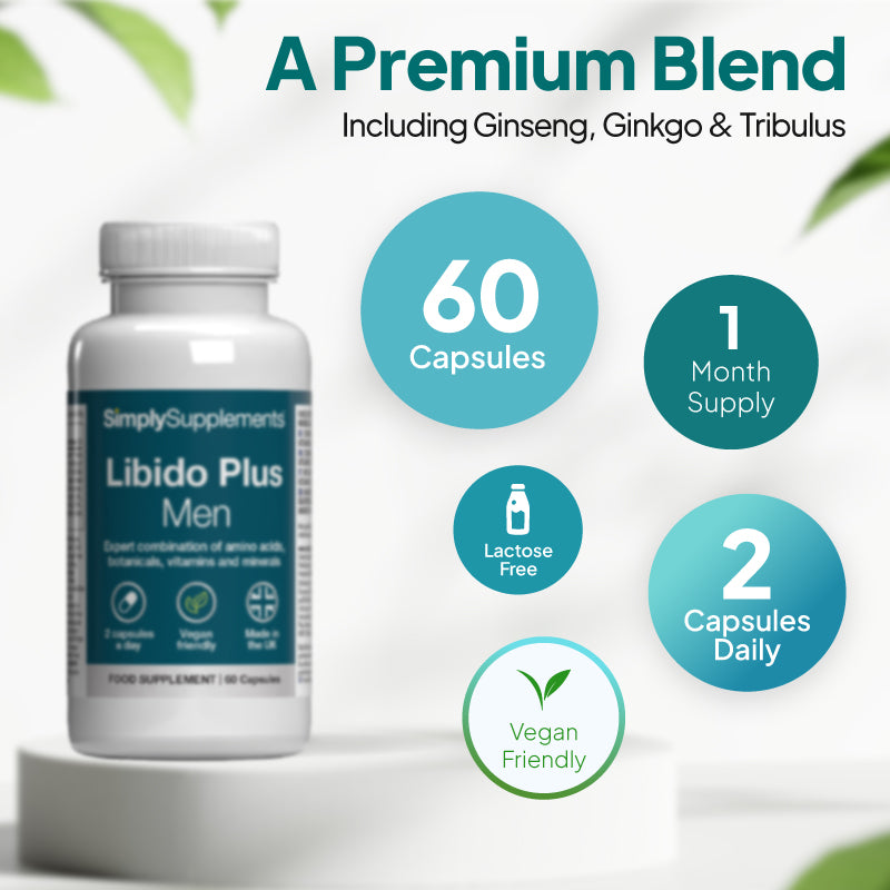 Libido Plus Männer Nahrungsergänzungsmittel mit 60 Kapseln, 1-month supply, vegan-friendly Formel und 2 Kapseln täglich