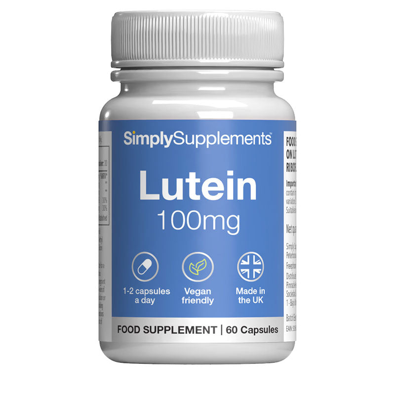 Simply Supplements Lutein Product auf ein weiß Hintergrund