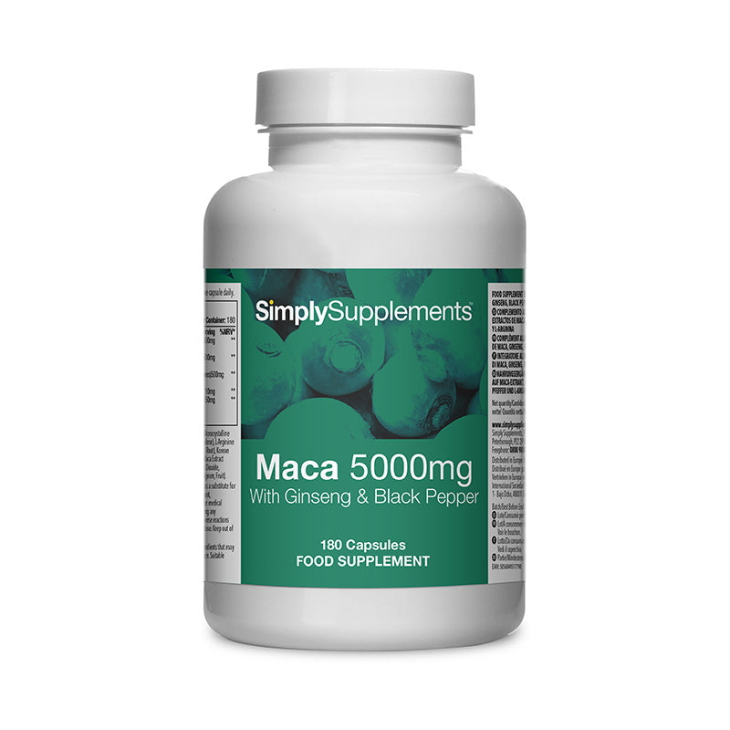 Maca-Wurzel 5000mg mit Ginseng & Schwarzem Pfeffer
