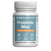 Flasche von Simply Supplements Probiotikum Max auf ein weiß Hintergrund