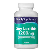 A bottle of Simply Supplements Soya Lecithin 1200mg on a white background