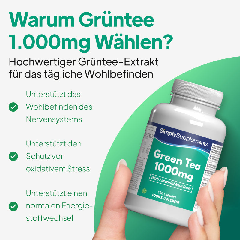 Grüner Tee trägt zur Erhaltung eines gesunden Nervensystems bei, unterstützt den Energiestoffwechsel und fördert den Schutz vor oxidativem Stress.