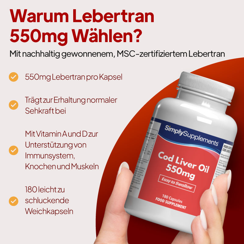 Lebertran-Kapseln tragen zur Erhaltung einer normalen Sehkraft bei.
