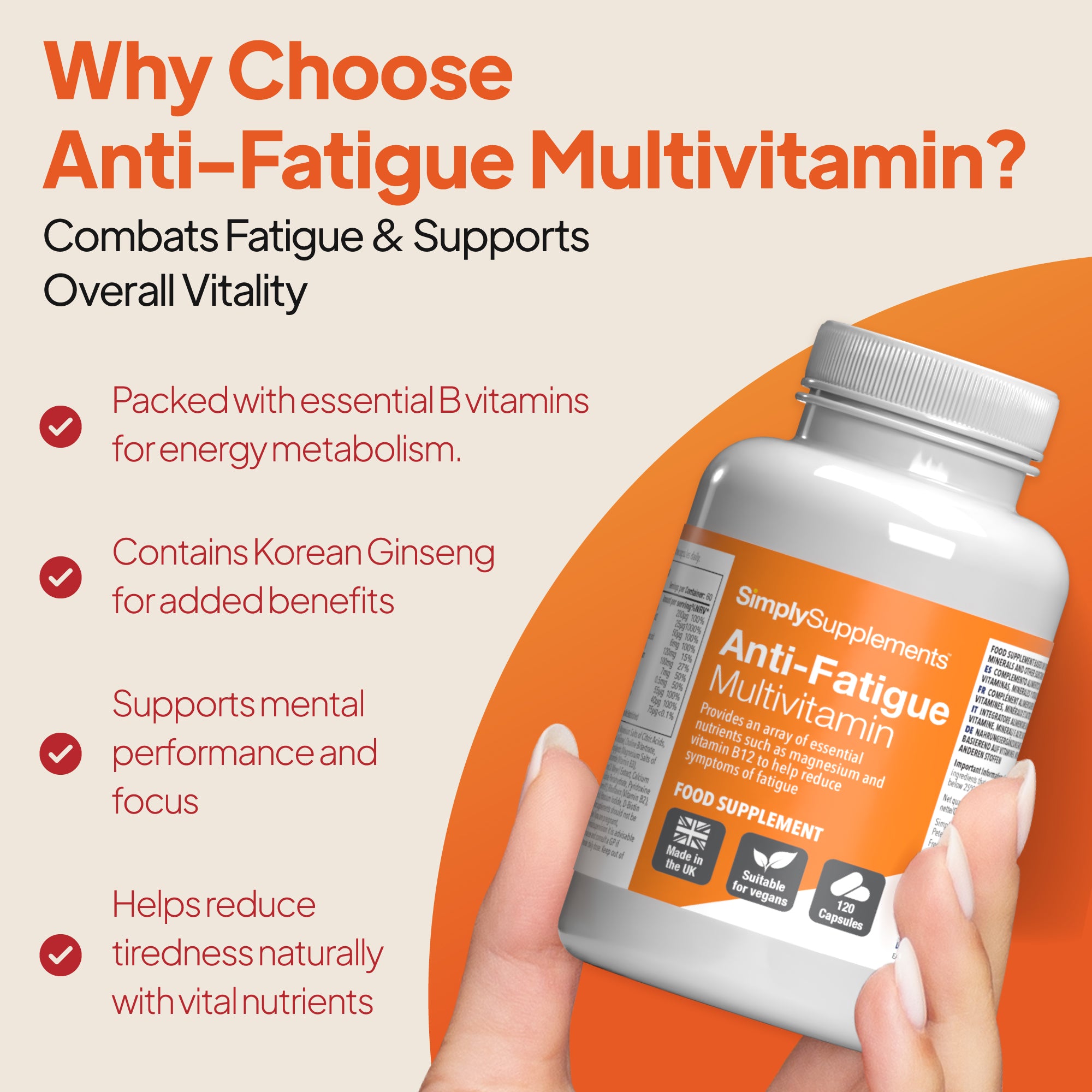 Anti-fatigue multivitamins unterstützt mental Leistung und focus, along mit helping zu reduce tiredness.
