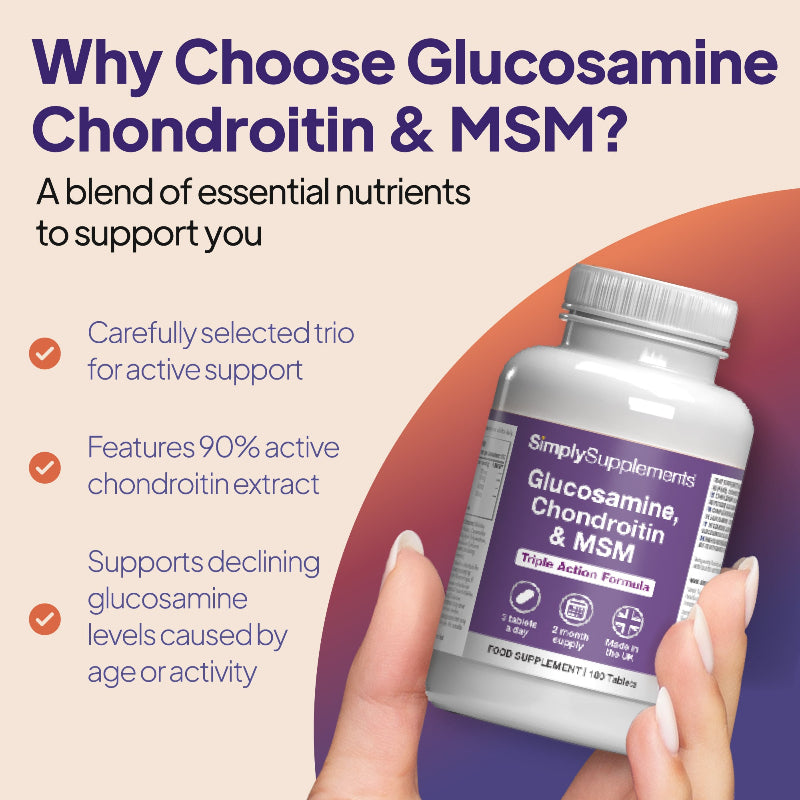 Glucosamin 500mg, Chondroitin 100mg & MSM 100mg Tabletten sind ein carefully selected trio für active Unterstützung