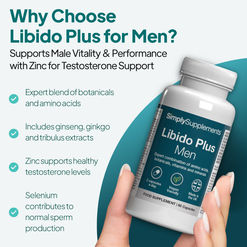Simply Supplements Libido Plus Männer Nahrungsergänzungsmittel mit Zink, Selen, amino acids und pflanzlich Extrakte including Ginseng, ginkgo und tribulus