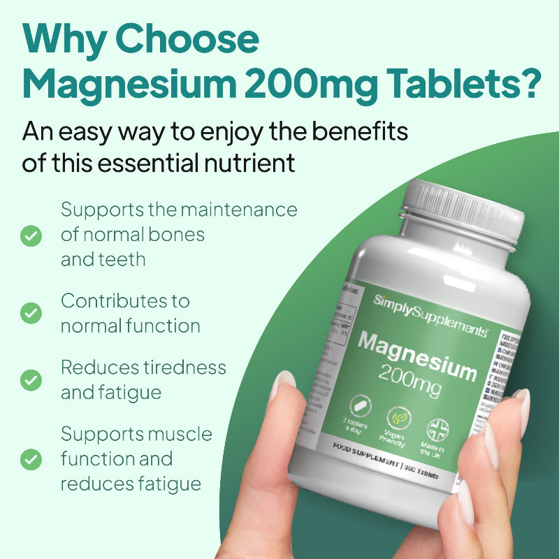 Super Magnesium 250mg mit Vitamin-B-Komplex unterstützt die maintenance von normal bones und teeth, contribute normal Funktion und reduces tiredness und fatigue